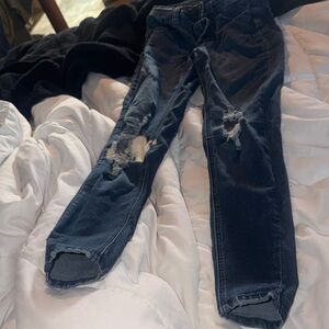 Fashion Nova Dark Blue Distressed Skinny Jeans